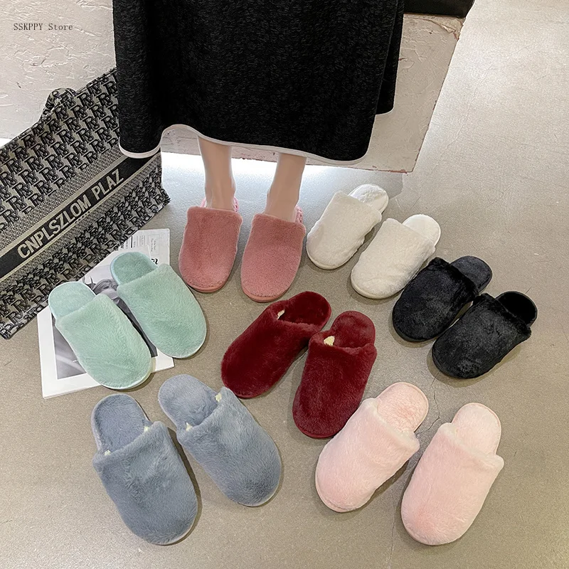 

Хлопковые тапочки для женщин, новинка сезона осень-зима 2022, Стильные домашние Нескользящие удобные плюшевые тапочки на плоской подошве для ...