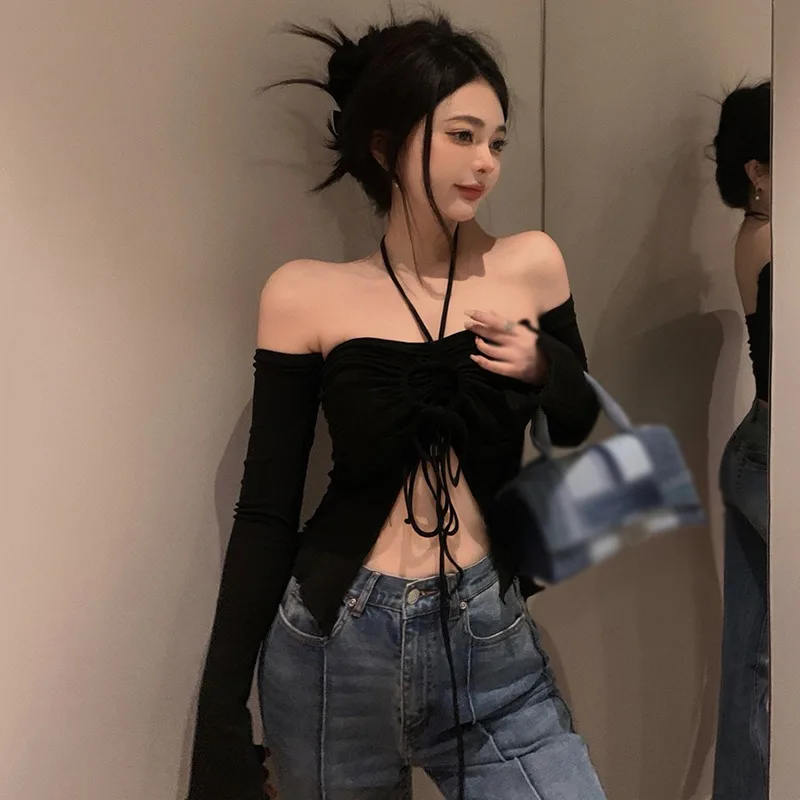 Летняя Сексуальная Женская Короткая Рубашка С Бретелькой На Шее Облегающая