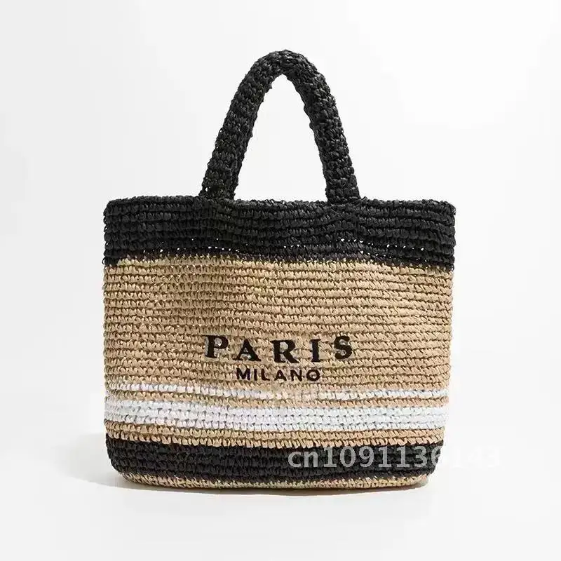 Соломенная сумка-тоут из рафии женская ручной работы большой вместимости летняя