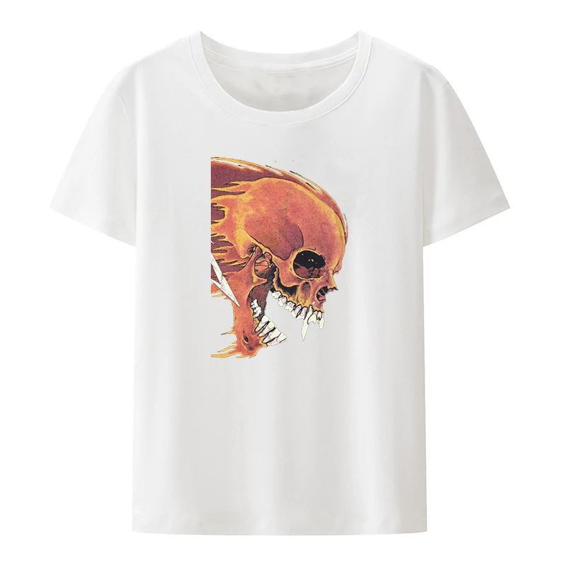 

Flame Skull Cotton T-shirt T-shirts for Women Short Sleeve Tee Men Pattern Novelty Creative Kpop Mens Clothes Zevity Y2k Tops
