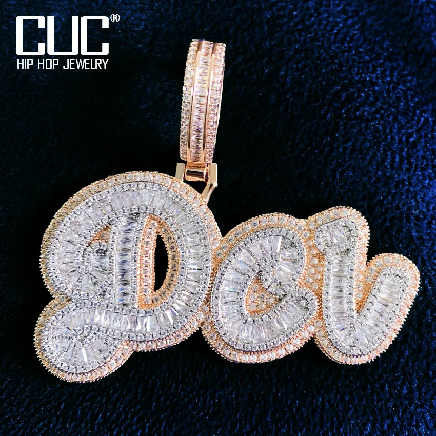 CUC Custom Small Letters Name Pendant For Men Women Make Number Necklace Chain Solid Back Ice Zircon Hip Hop Jewelry