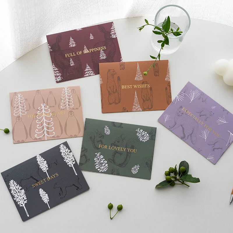 

2PCS Cute Animal Gold Letters Folding Postcard Invitation Envelope Birthday Greeting Cards Thank Gifts Envelope Message Card