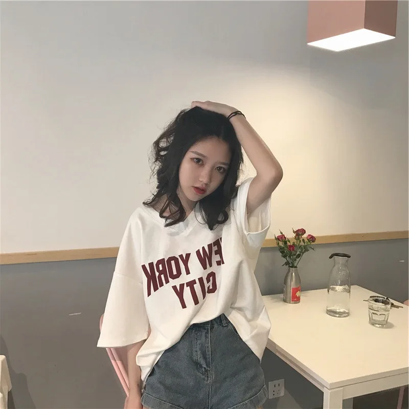 

Summer Clothes for Women T Shirt 2022 Korean Fashion Short Sleeve Tees Tops Letter Print tshirt Streetwear T-shirts Ropa Mujer