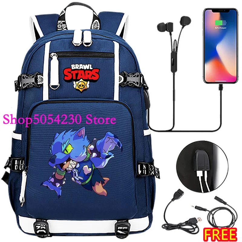 Фото Рюкзак Teen Travelers Brawl Stars Leon Mr.P с принтом, легкий, с USB-портом для зарядки и боковым карманом для бутылки с водой №5