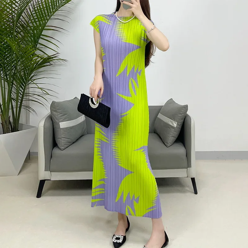 Женское плиссированное платье миаке с высоким воротником летающим рукавом и