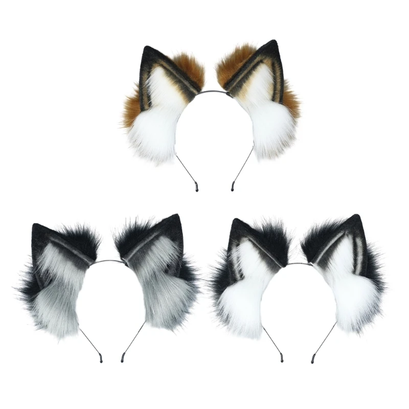 

N58F Sweet Cosplay Anime Character Foxes Ear Headband Carnivals Adult Plush Hairband