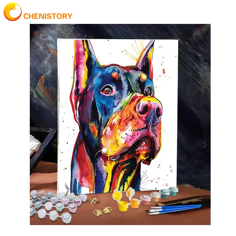 

CHENISTORY Frame Color Dog DIY Painting By Numbers Wall Art Picture By Numbers Animal Handpainted Oil Painting For Home Decor