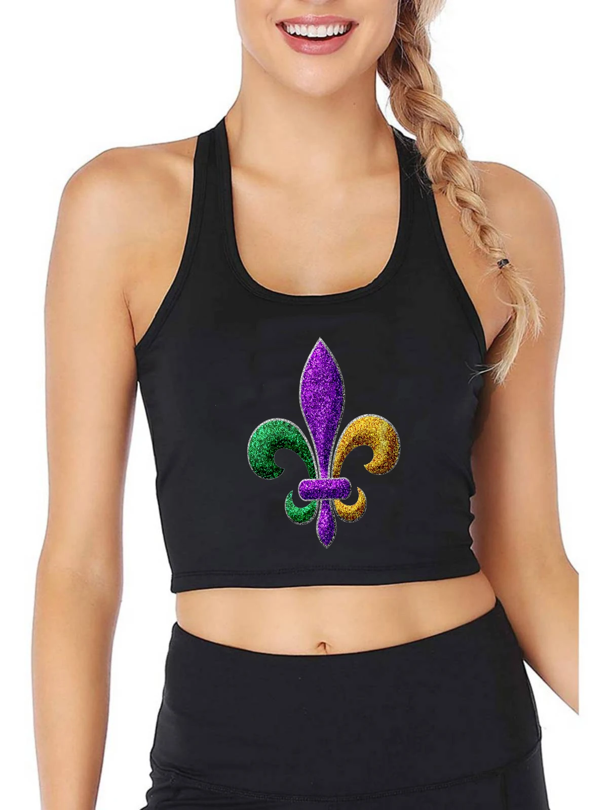 

Mardi Gras New Orleans SaintsFleur De Lis Bling Design Sexy Crop Top Customizable Cotton Breathable Tank Tops Shiny Camisole