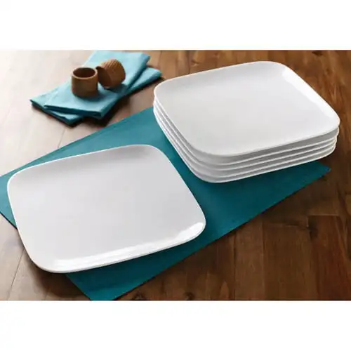

Better Homes and Gardens Soft Square Dinner Plates, White, Set of 12