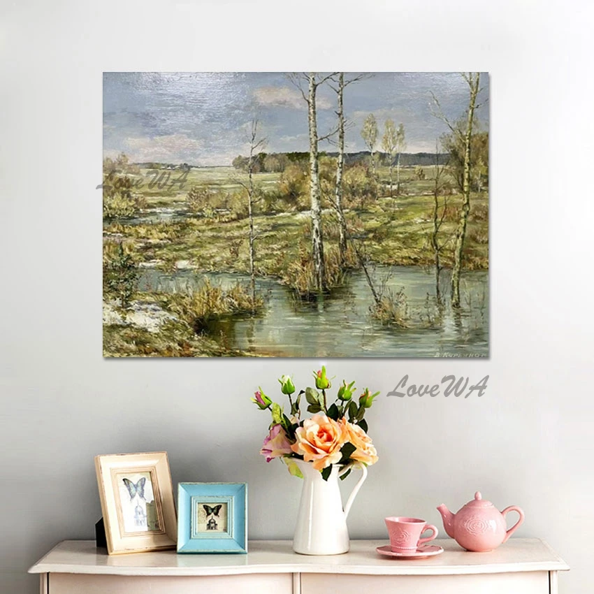

3D Lakeshore Landscape Abstract Canvas Paintings Wall Art Picture Decoration Replica Famous Paintings Unframed Home Artwork