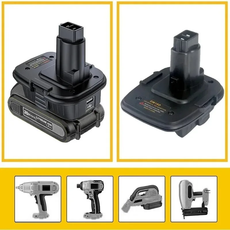 Фото Адаптер HAKSINKY DM18D для аккумуляторов Dewalt/Milwaukee 18В/20В, совместимый с электроинструментами Dewalt 18В Ni-Cd Ni-MH с USB №3