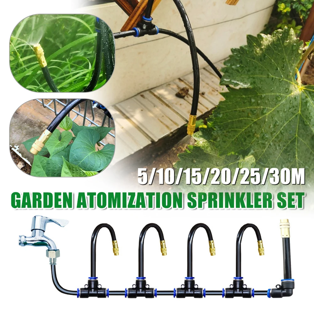 

Misting Cooling System Outside 30m Tubing 30pcs Brass Nozzle with Flexible Gooseneck Watering System for Patio Garden Greenhouse