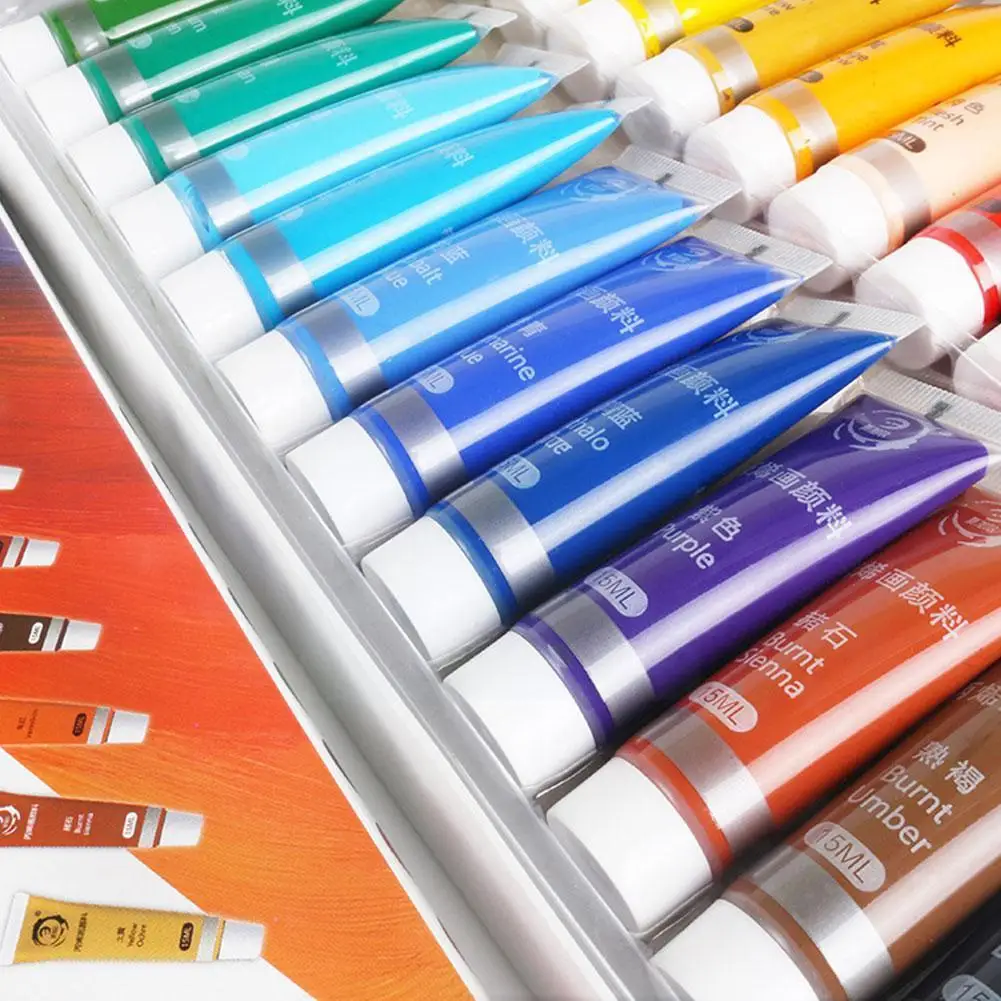 

12/24 Colors Acrylic Paint Set Color Paint For Fabric Clothing Glass Drawing Painting 15ml For Kids Waterproof Art Supplies J0y4