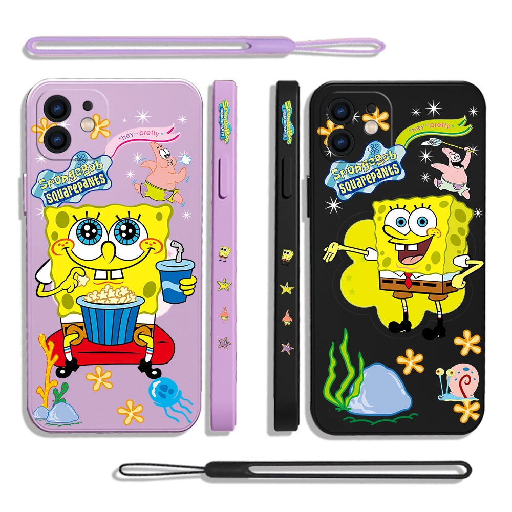 

Anime Cartoon SpongeBobs Phone Case For Xiaomi Redmi Note 12 11 11T 10 10S 9 Pro Plus 10C 9A K40 K50 K60 4G 5G With Hand Strap