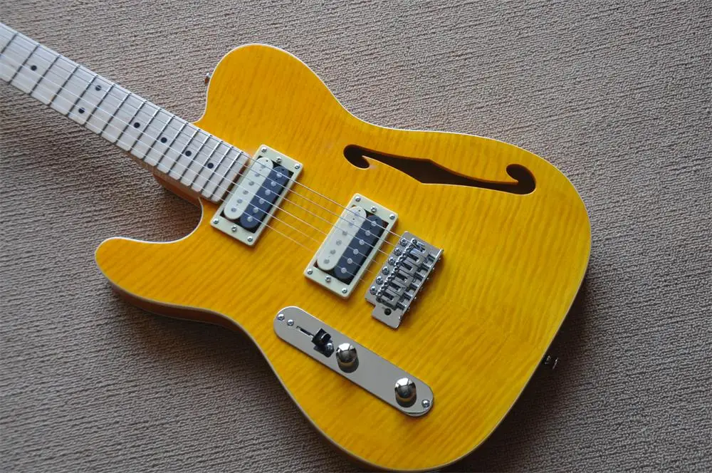 

Semi-hollow TL guitar Left hand natural maple transparent yellow Electric guitar black Electric guitar real photos in stock 330