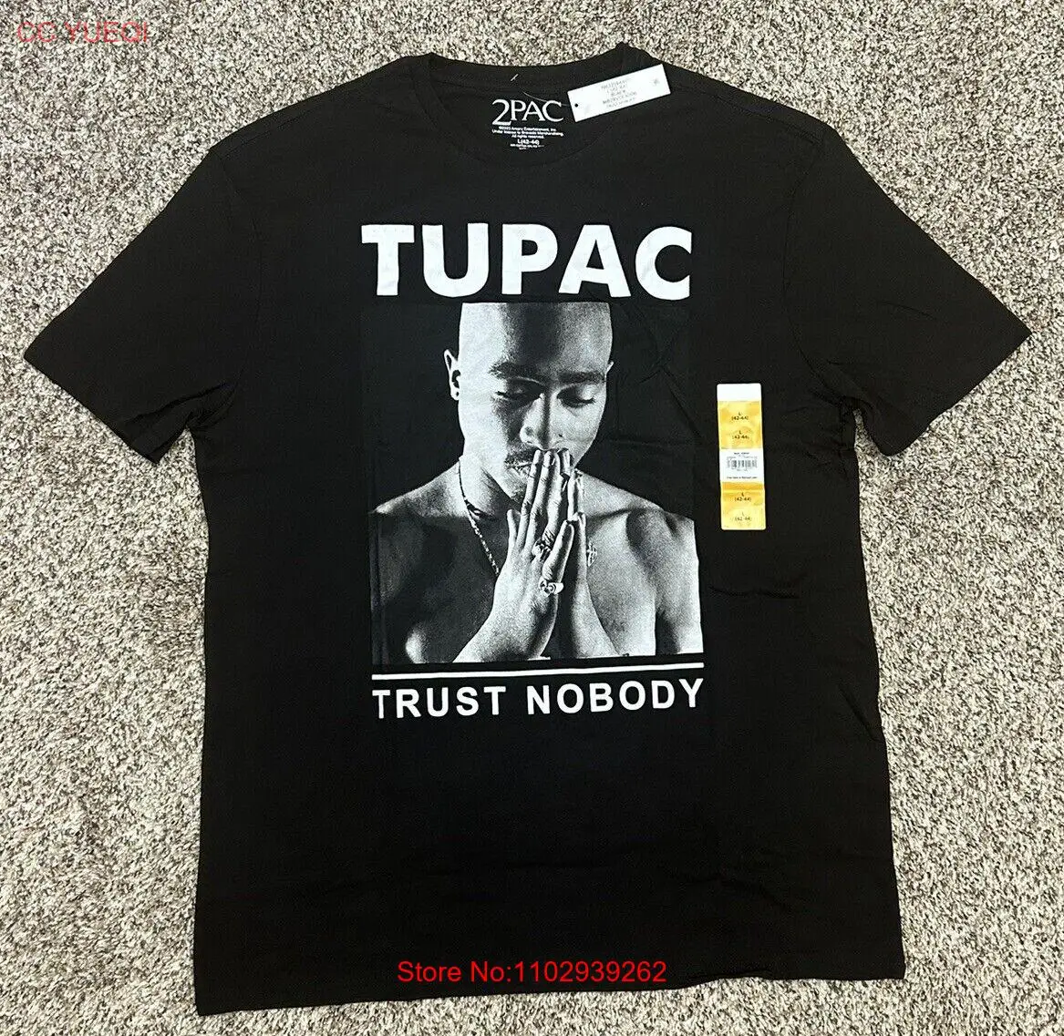 Новая мужская черная футболка TUPAC Trust Nobody 2PAC в стиле хип-хоп рэп размер 42-44 БОЛЬШАЯ