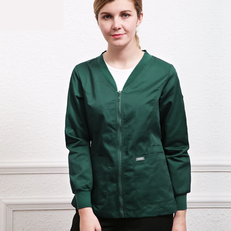 

Unisex Medical Lab Coat Long Seelve Doctors Overalls Surgical Jacket with Zipper V-Neck Nurses Scrub Tops Hospital Thick Shirt
