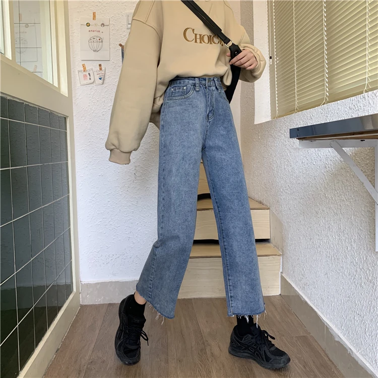 N1639   The new Korean style high waist slimming Baita loose wide-leg pants fashion cropped trousers jeans