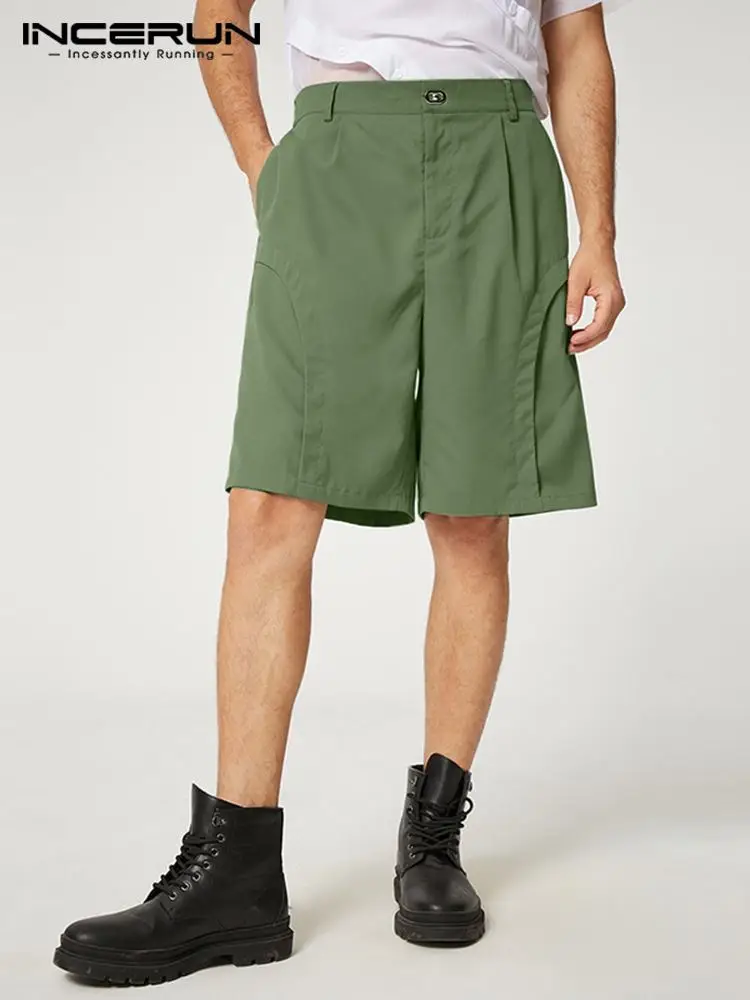

Casual Streetwear Style New Men Shorts INCERUN Metal Buckle Layered Design Solid Shorts Stylish Male Five-point Pants S-5XL 2022