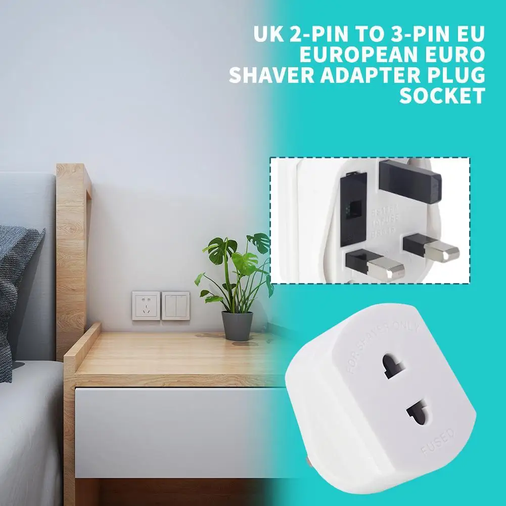 

UK 2-Pin To 3-Pin EU Travel Charger Adapter Converter 2 Flat Pin Shaver Adapter Plug Socket Plug