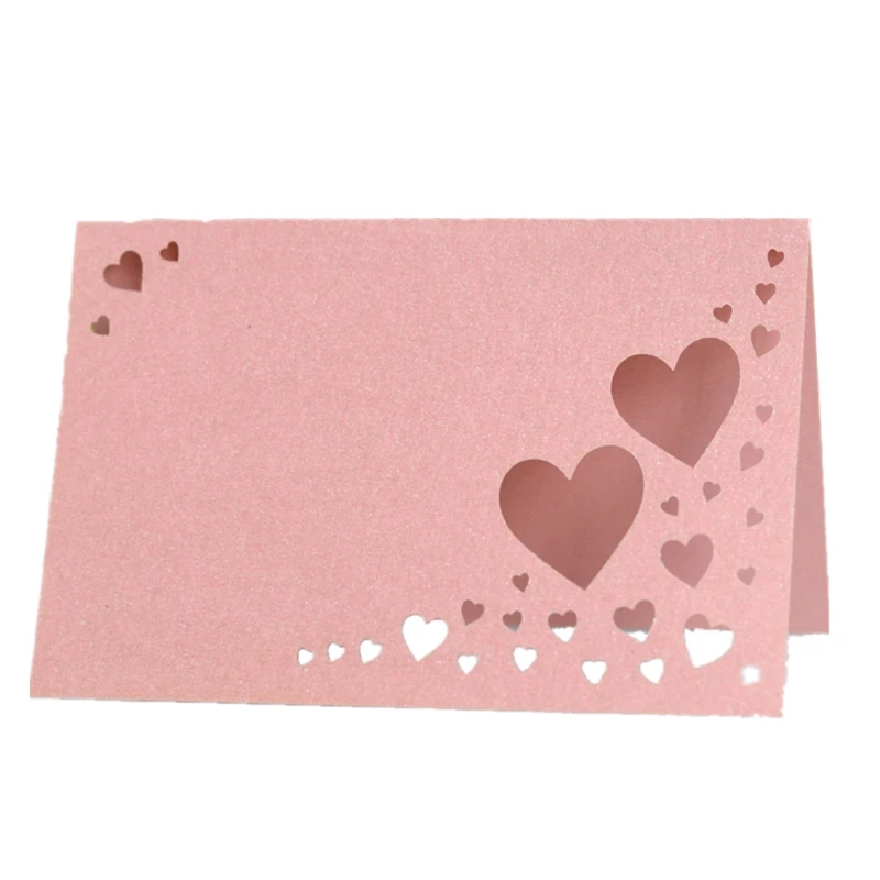 

Pink Heart Place Card Creative Laser Cut Hollow Festival Greeting Cards Wholesale Reception Desk Card Wedding Table Decoration