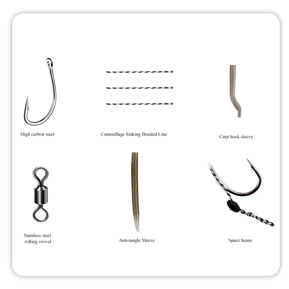 

6pcs Carp Fishing Hair Rigs Curved Barb Leader Hooks Stainless Steel+Silicone 185mm Leader Line Hook Carp Hook