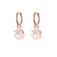 cz moon star dangle small huggie hoop earrings for women teen girls charms crystal drop mini stainless steel ear jewelry gifts