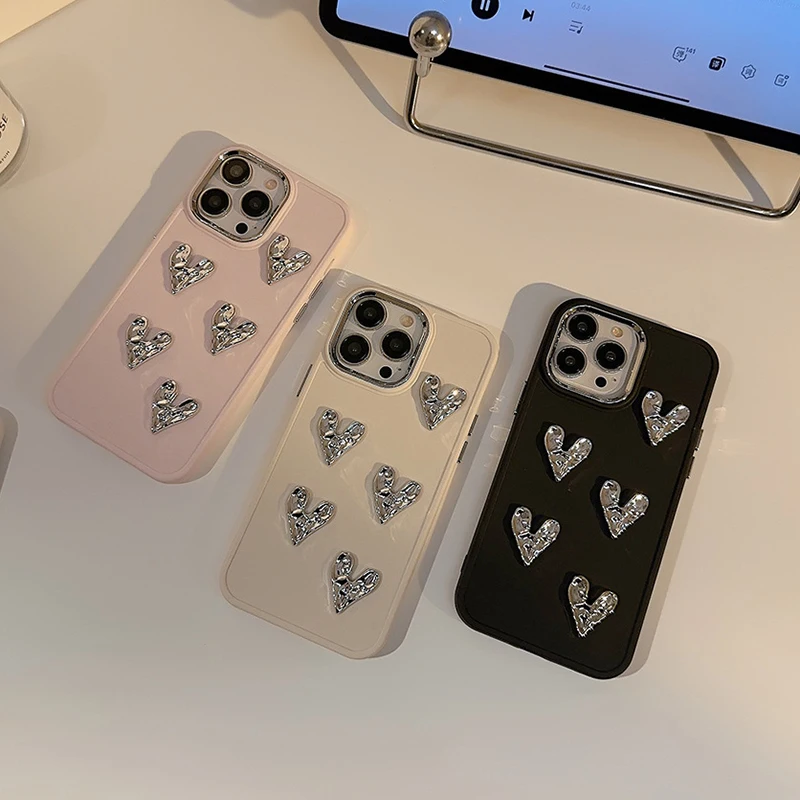 Корейский 3D чехол для iPhone 15 14 13 12 11 Pro Max Plus Mini металлический защитный девочек