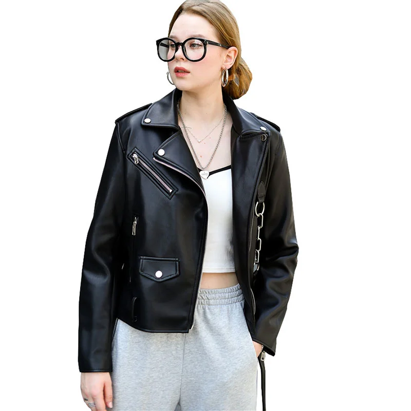 Women Autumn Winter 2023 Temperament Lady PU Jacket Fashion Female Slim Coat Loose Short Leather Top OK1082