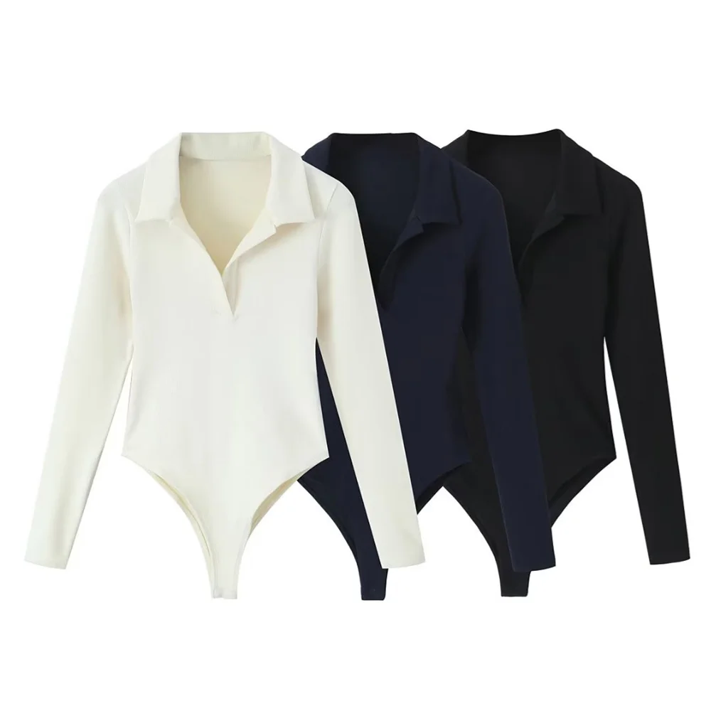 

Женский Облегающий комбинезон в европейском и американском стиле из двусторонней ткани с внутренним низом, элегантный комбинезон с воротником-поло, 0085851