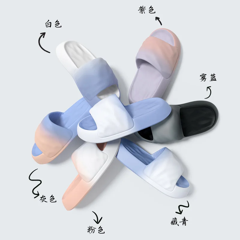 Фото Летние градиентные тапочки с геометрическим рисунком для мужчин, толстая подошва, наступающая на дерьмо, трендовые на открытом воздухе, женские домашние мягкие подошвы, нескользящая №3