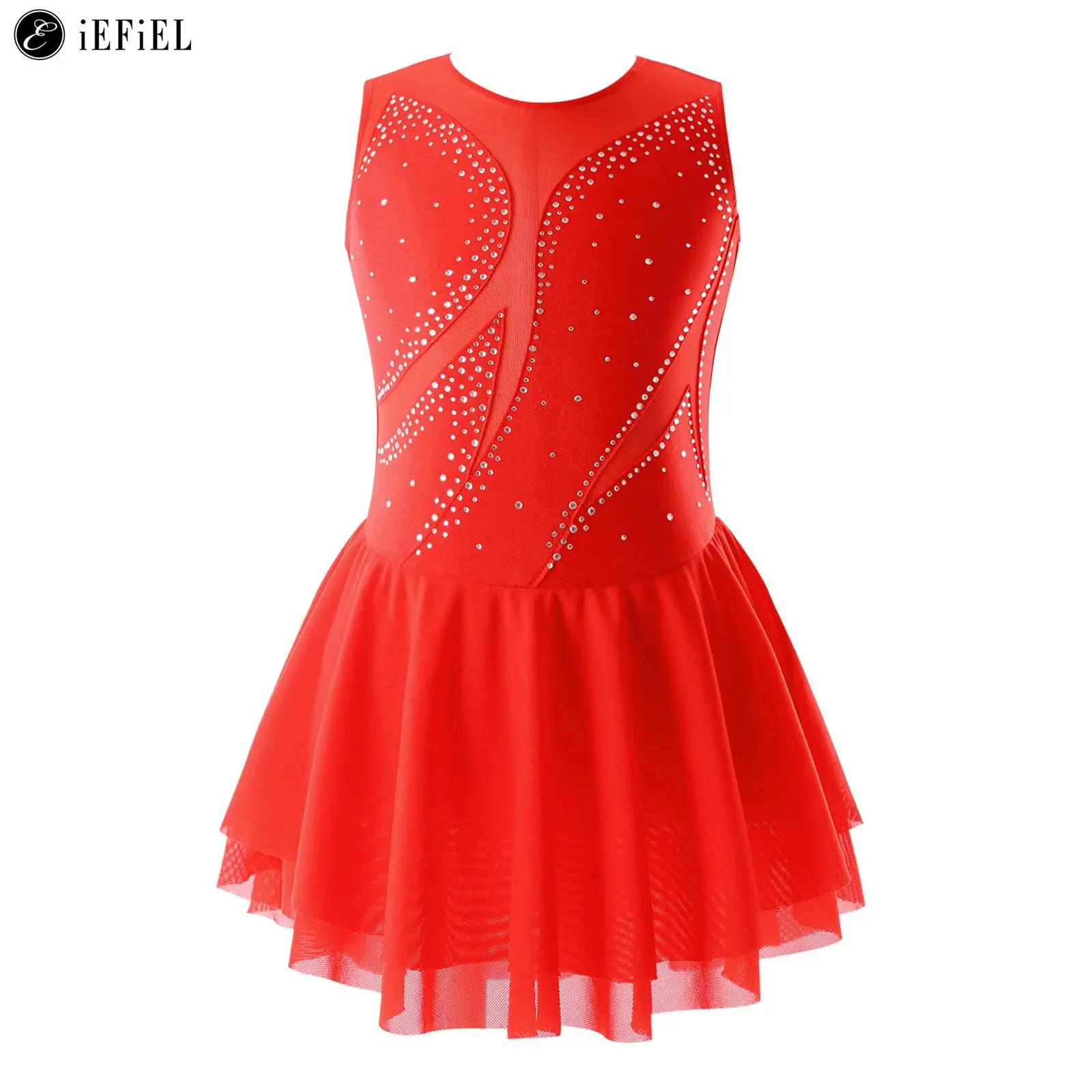 

Kids Girls Sparkly Rhinestones Ballet Dance Dress Leotard Figure Skating Competition Performance Costume Ballroom Dancewear