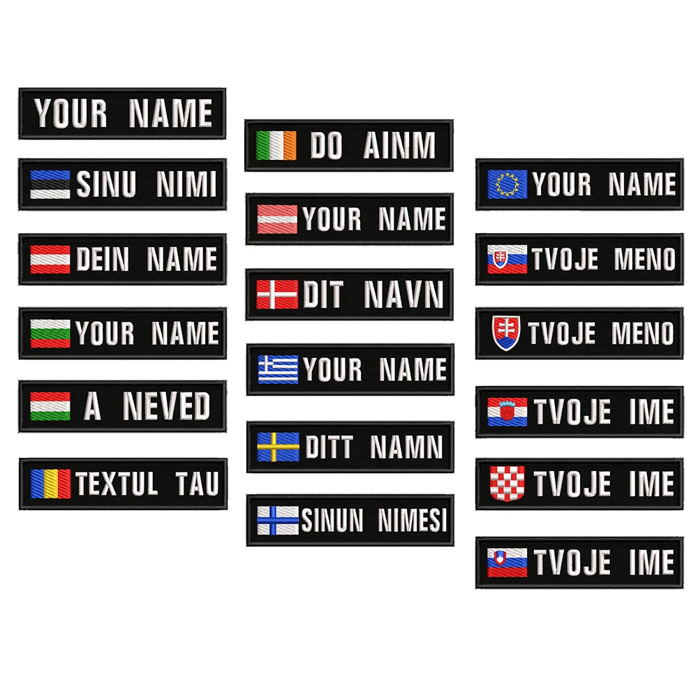 

1PC 10cmX2.5cm Custom Name Flag Patch Stripes Badge Iron On Or Hook Loop Estonia Austria Bulgaria Hungary Romanian Ireland