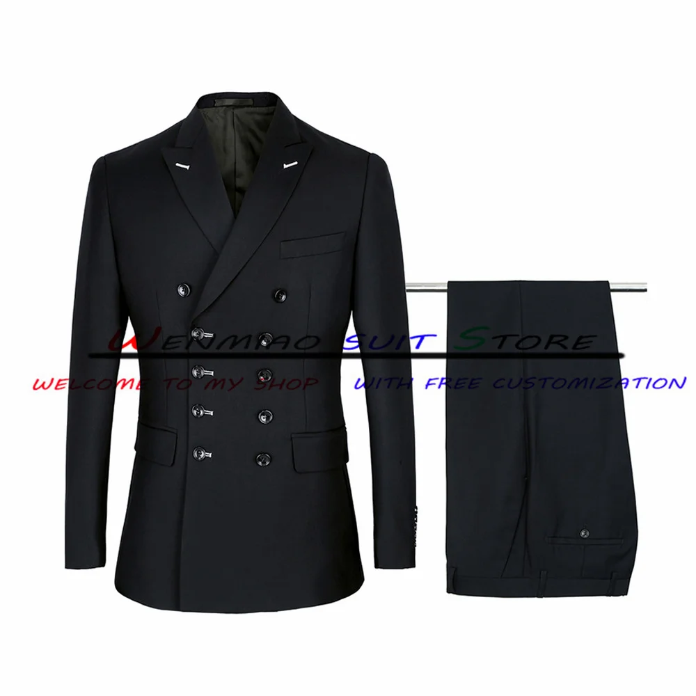 Men's Suit Double Breasted Formal Business Jacket Commuter Blazer Pants 2 Piece Wedding Tuxedo costume homme