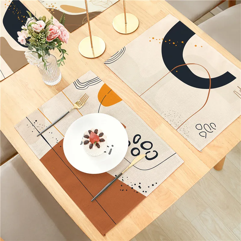 

Morandi Series Irregular Brown Plant Lines Linen Placemat Meal Cushion 32x42cm For Dining Room Kitchen Living Room