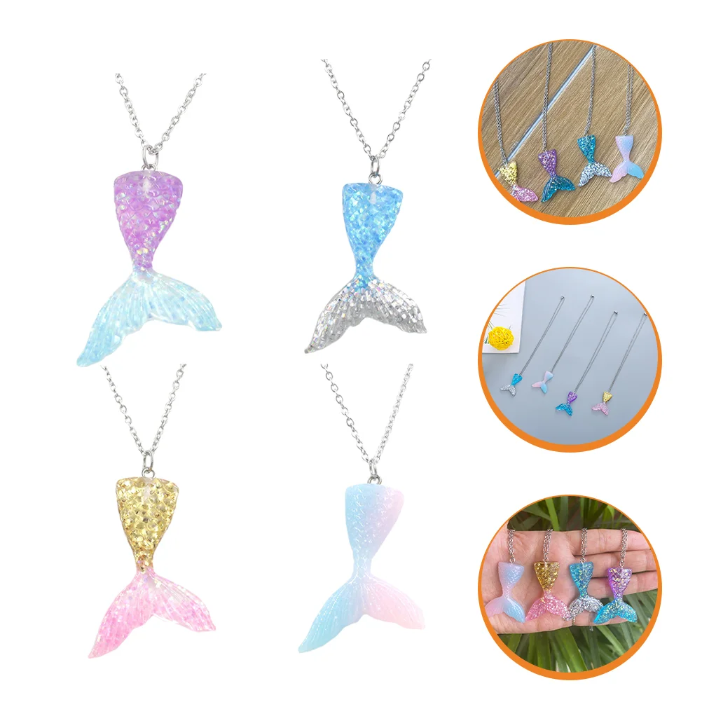 

4pcs Tail Gorgeous Fishtail Pendant Necklace Tail Necklace for Birthday Supplies ( Mixed Color )