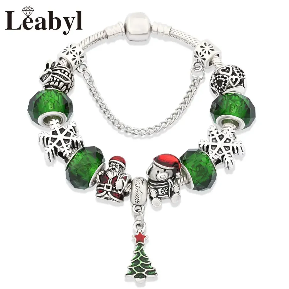 Рождественский Браслет-подвеска С Зелеными Кристаллами Рождественская Елка