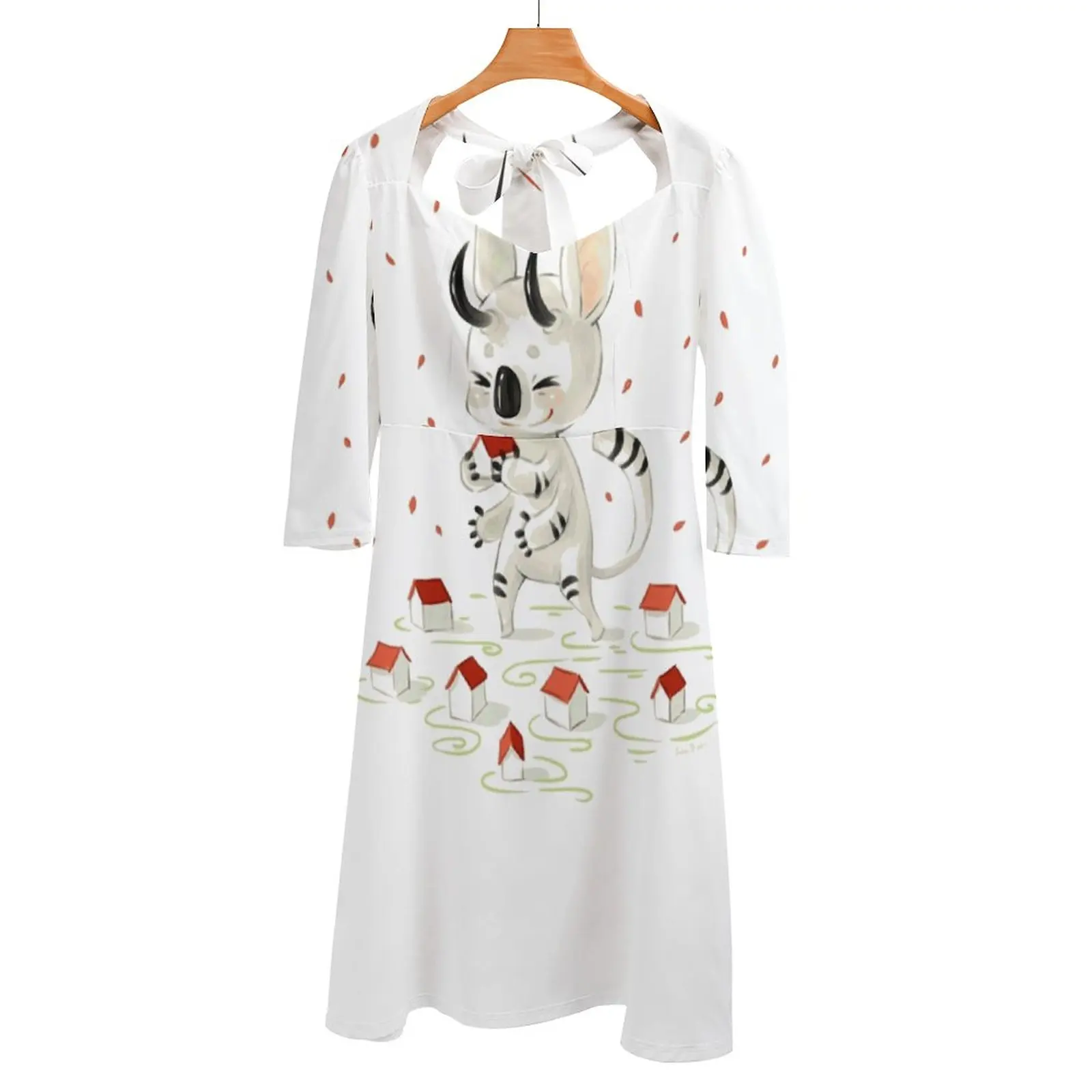 

Little Monster Square Neck Dress Back Lacing Backless Dress Elegant Beach Party Dress Korean Cute Little Monster Giant Horn