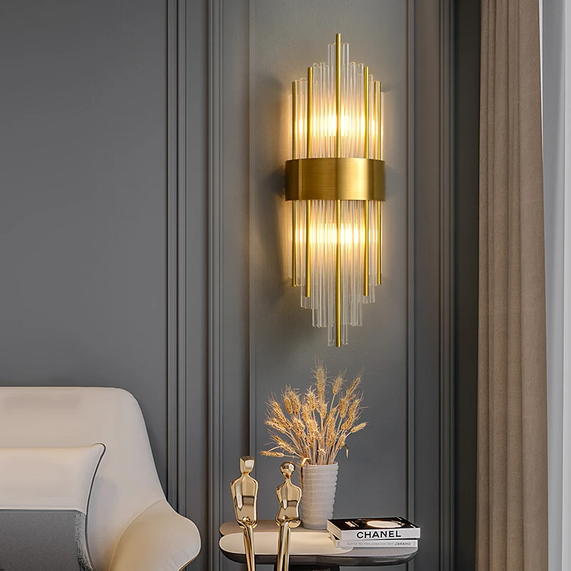 

Хрустальный настенный светильник, роскошный Простой настенный светильник для спальни, креативный стеклянный фон для виллы, гостиной