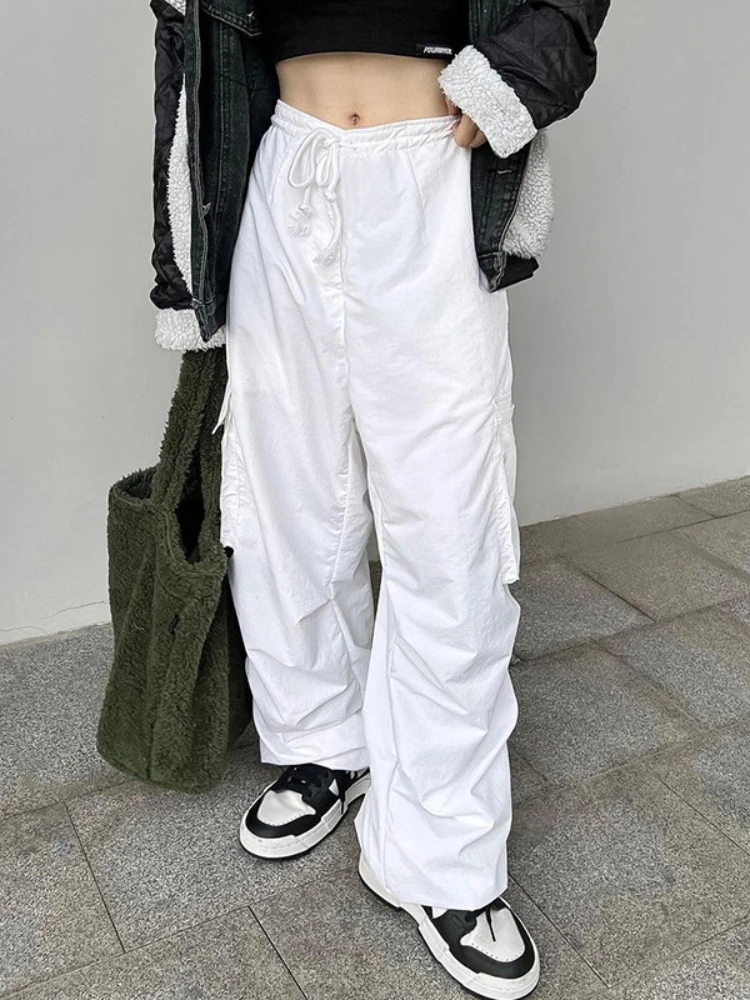 

HOUZHOU Y2K Harajuku White Parachute Cargo Pants Hip Hop Vintage Streetwear Wide Leg Pockets Trousers Female Aesthetic Stylish