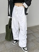 houzhou y2k harajuku white parachute cargo pants hip hop vintage streetwear wide leg pockets trousers female aesthetic stylish