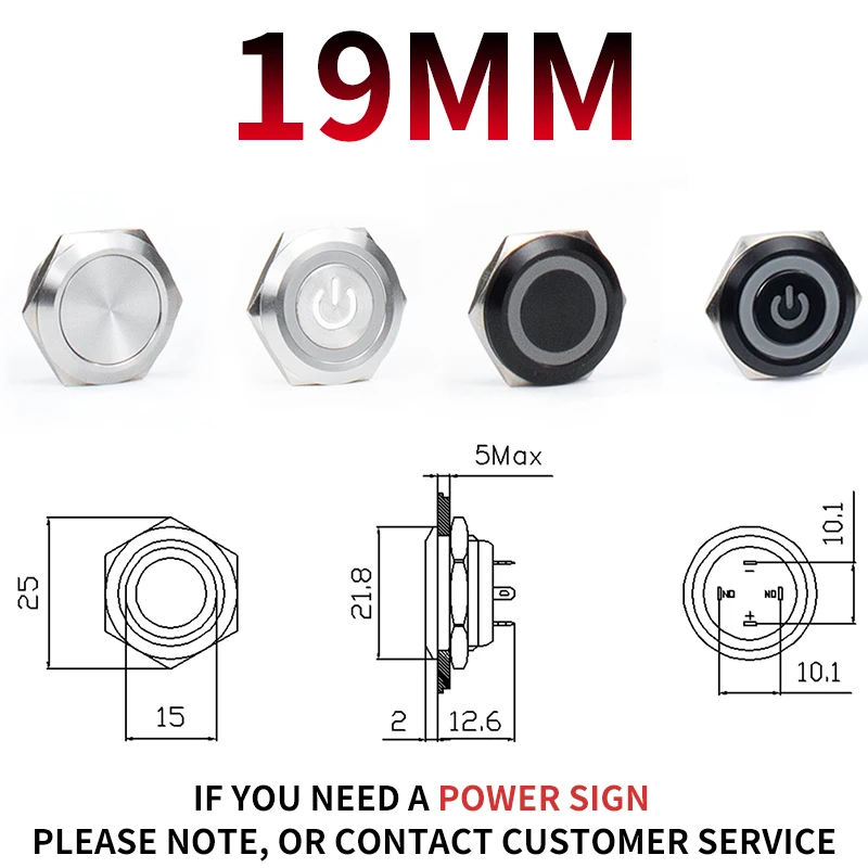 

1 шт., водонепроницаемый металлический кнопочный мини-переключатель, 12/16/19/22/25/30 мм