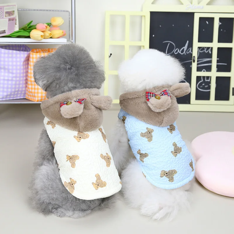 

Blue Beige Colors Warm Cotton Padded Dog Clothes With Fashion Hat For 2022 Autumn And Winter Pet Clothes Classic Autumn Dog Coat