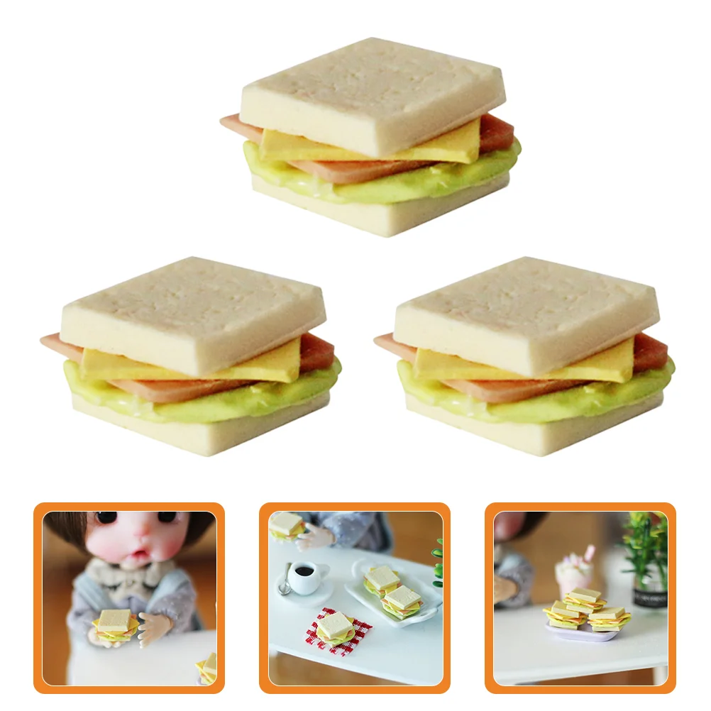 

3 Pcs Food Mini Sandwiches Models Miniature Dollhouse Decor Foods Resin Ornaments Miniatures