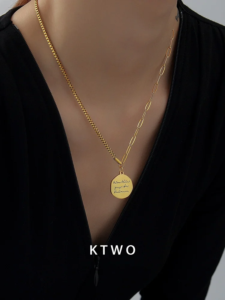 Осенне-зимний свитер ожерелье женский простой дизайн диск K золотой цвет светлый