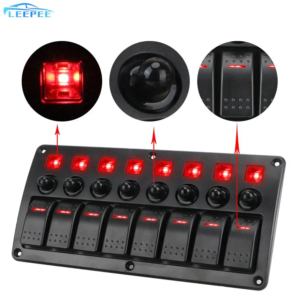 Rocker Switch Panel Car Vehicle Truck RV SUVS Marine Circuit Breakers With Fuse 8 Gang LED Switch Panel Waterproof 12/24V