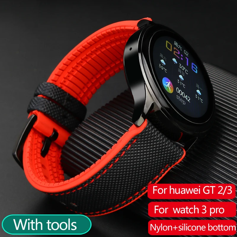 

New Nylon Silicone Bottom Watchband For Huawei GT2 Strap GT3 GT1 Male Watch Pro Honor Magic2 Outdoor Sports Bracelet 20mm 22mm