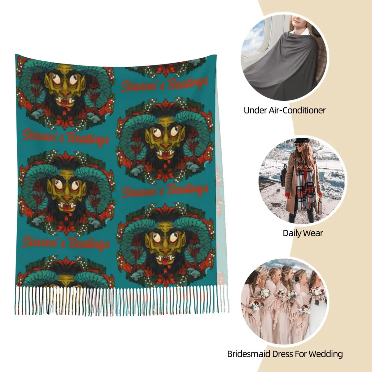 Шарф Season's Beatings Krampus шарфы с кисточками женские мягкие теплые шали и накидки