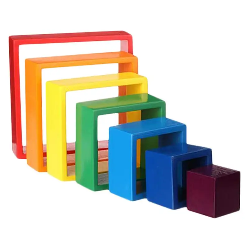 

Baby Large Rainbow Stacker Squares Nesting Puzzle Stacking Games Kids Building Blocks Montessori Educational Wooden Toy Children