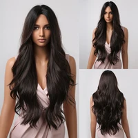 long wavy wigs brown synthetic wigs for women cosplay daily wigs middle part black roots wigs natural looking heat resistant